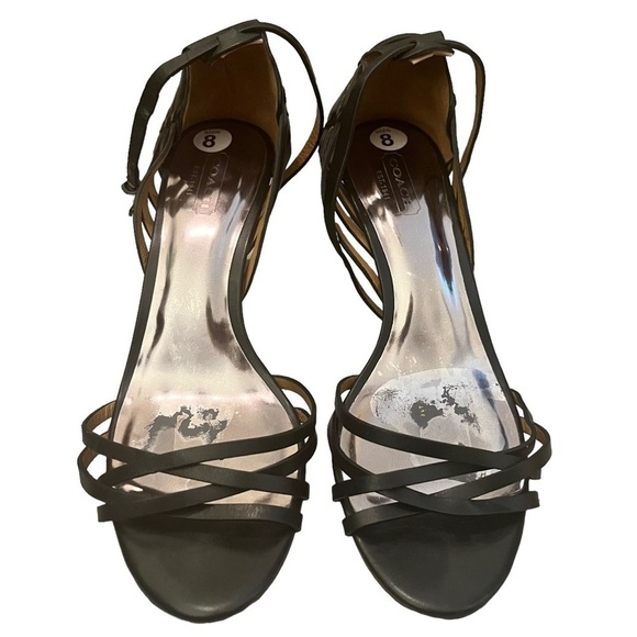 COACH Kamea Q1855 Black Leather Strappy Stiletto High Heel Sandals - Picture 1 of 16